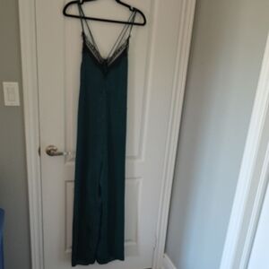 Zara Teal Backless Jumpsuit with Black Lace